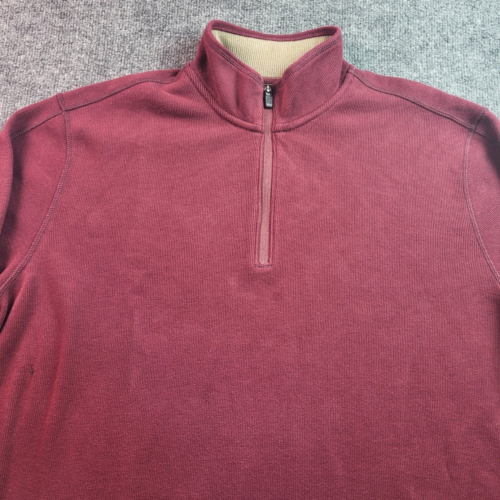 Eddie Bauer‎ Mens TXL Pullover 1/4 Zip Mock Neck Burgundy Long Sleeve